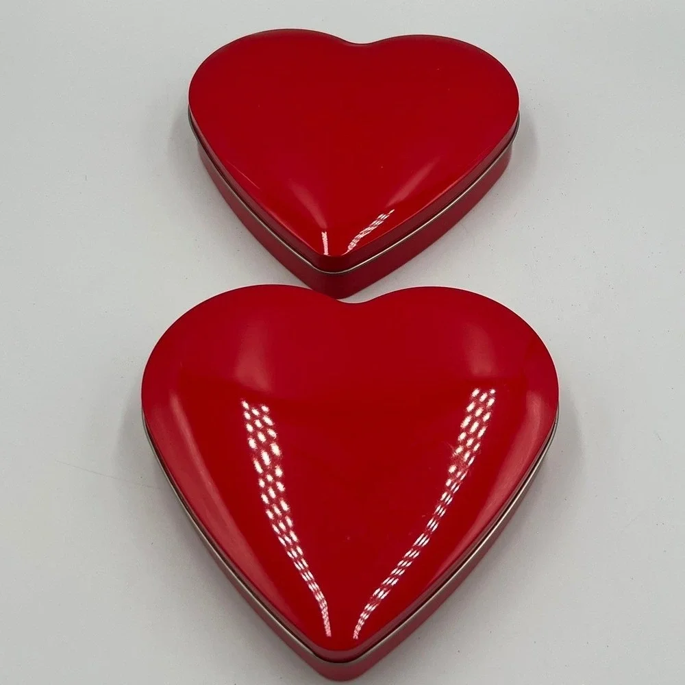 Heart Shaped Metal Tins Set of 2 Red NWOT Glossy Lovecore Gift